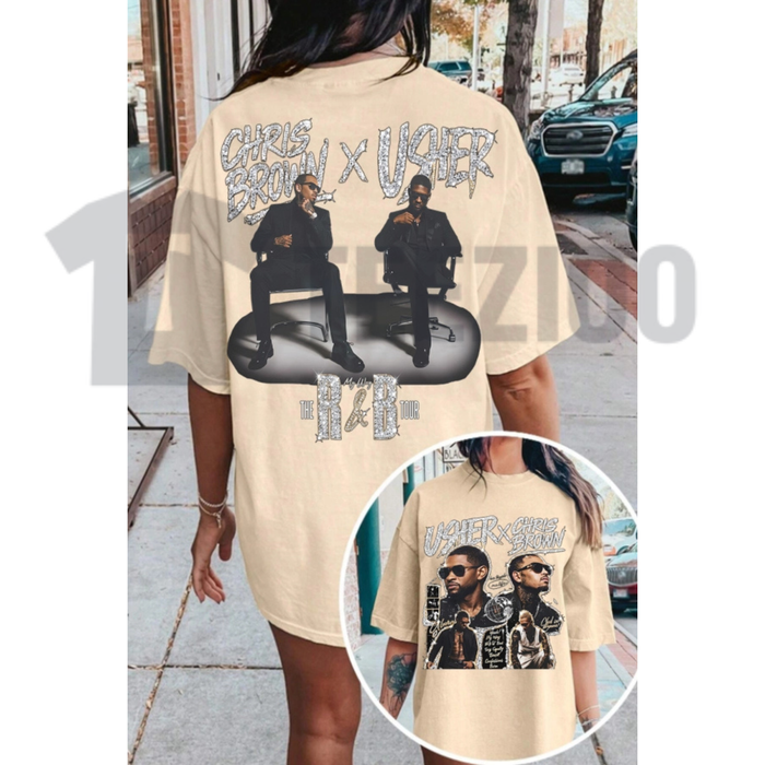 2 side view of Raymond & Brown R&B Tour Graphic T-Shirt in lifestyle mockup - teezioo