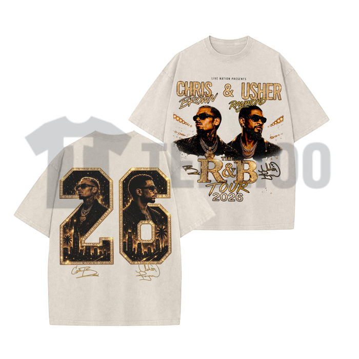 Front view of Raymond & Brown The R&B Tour 2026 V36 Washed Shirt featuring the retro concert graphic - teezioo
