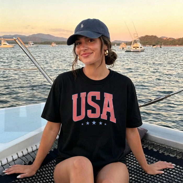 Retro America 4th of July Trendy Preppy Oversized Patriotic USA Aesthetic T-Shirt - Teezioo