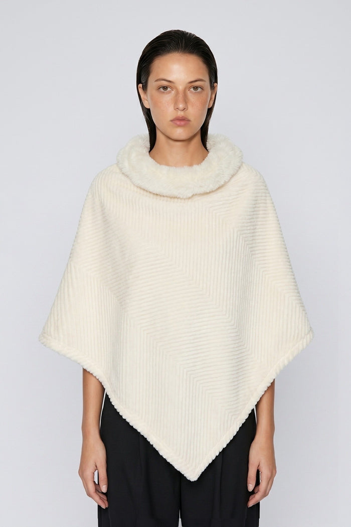 Ribbed Faux Fur Collar Knit Poncho wholesale - image 1