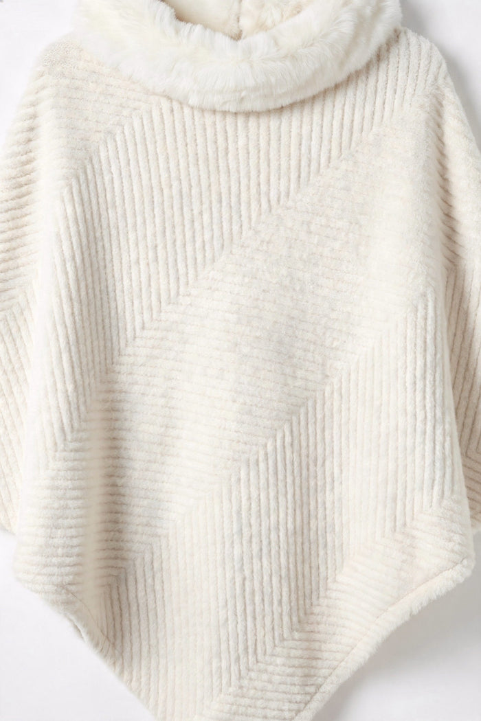 Ribbed Faux Fur Collar Knit Poncho wholesale - image 6
