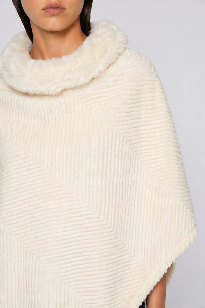 Ribbed Faux Fur Collar Knit Poncho wholesale - image 7