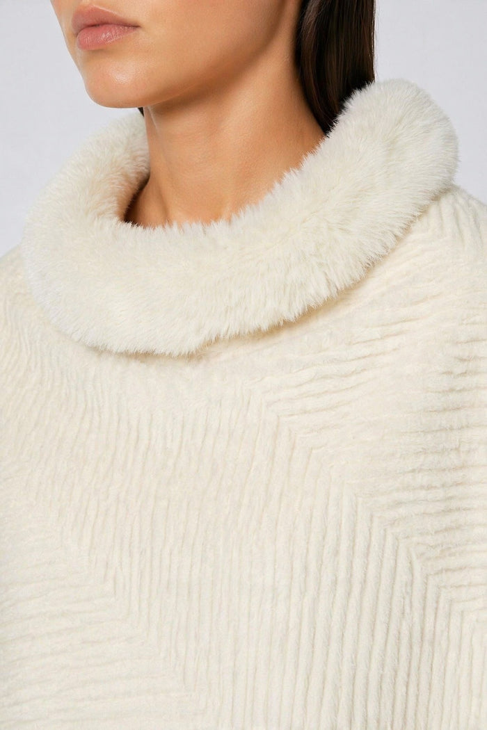 Ribbed Faux Fur Collar Knit Poncho wholesale - image 8