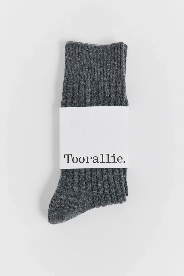 Ribbed Merino Socks in Zinc by Toorallie