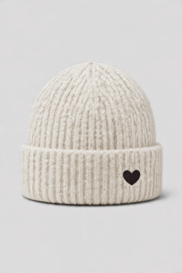 Ribbed Wool-Blend Heart-Patch Beanie wholesale - image 3