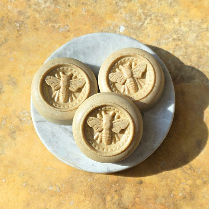 Luxury Royal Miel Royal Bee handmade round natural guest soaps with calendula and botanical butters by Southern Luxe Savon