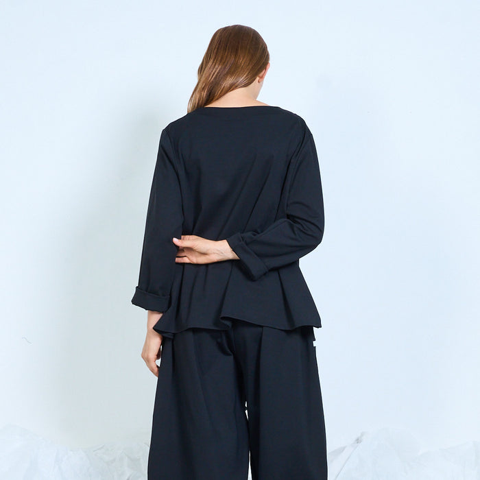 Ruffle detail button blouse with patch pockets wholesale