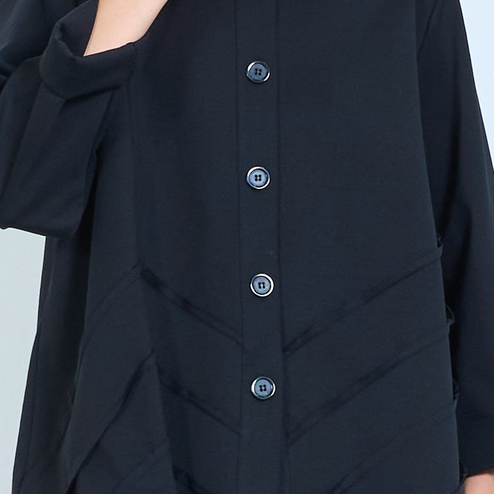 Ruffle detail button blouse with patch pockets wholesale