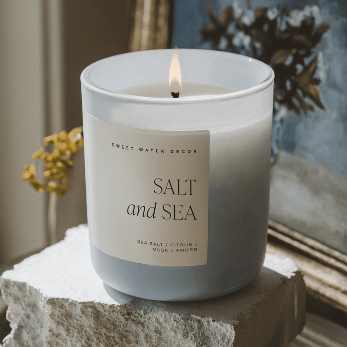 Salt and Sea Soy Candle - Blue Matte Jar - 15 oz - Olita Gifts & Goods