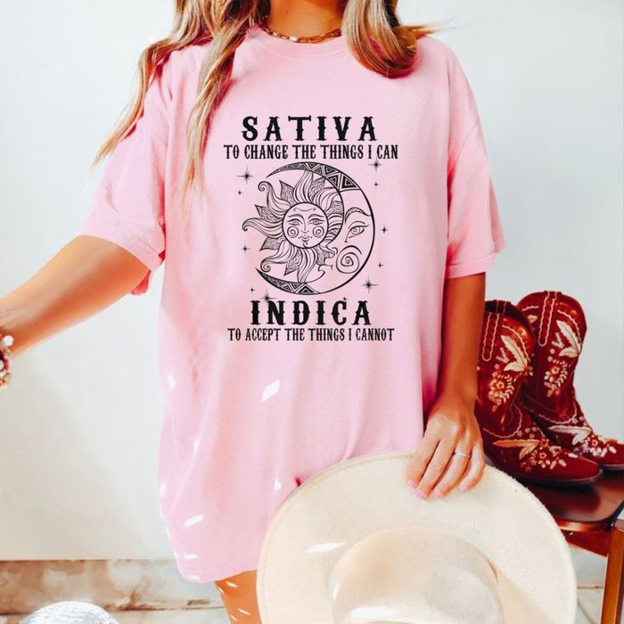 "Sativa vs Indica" Funny Cannabis T-Shirt – Serenity Prayer Weed Graphic Tee, Premium 100% Cotton Stoner Humor Top, Made in USA - Teezioo