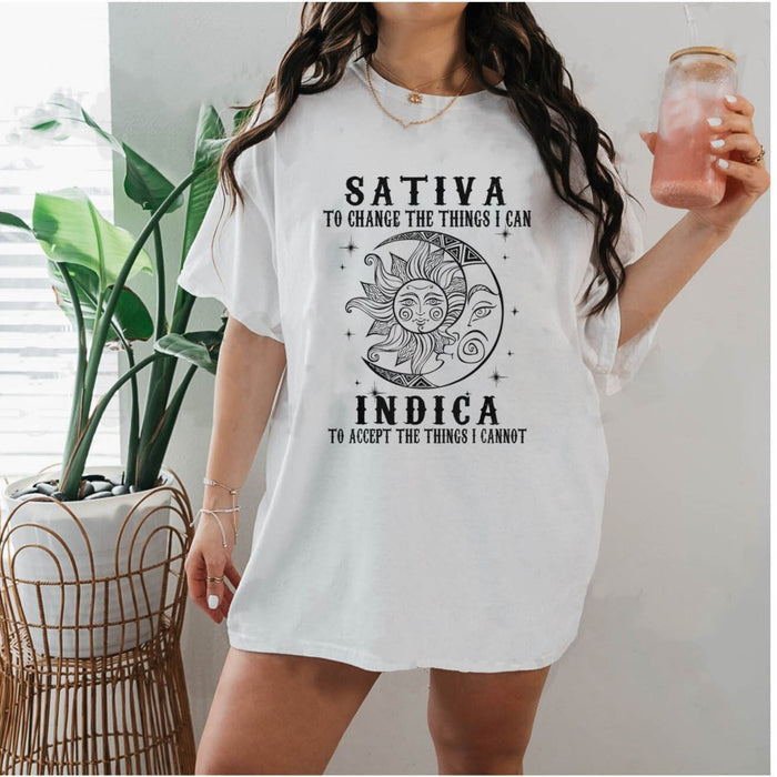 "Sativa vs Indica" Funny Cannabis T-Shirt – Serenity Prayer Weed Graphic Tee, Premium 100% Cotton Stoner Humor Top, Made in USA