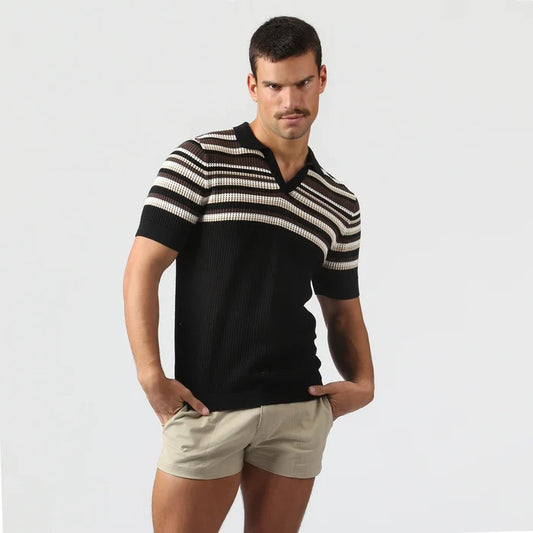 Sismano Knit Polo Black Tan