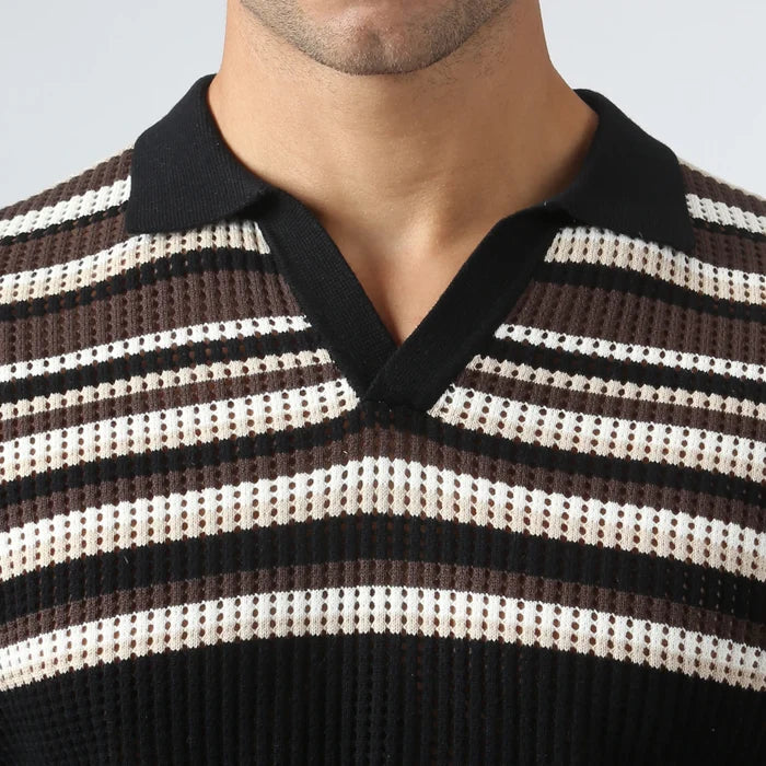 Sismano Knit Polo Black Tan