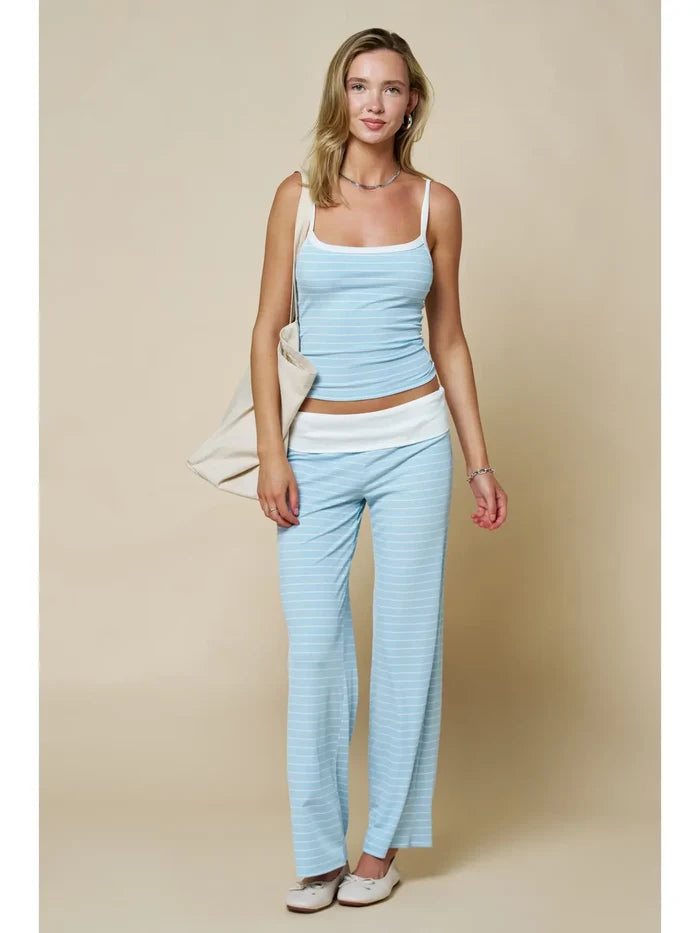 Sky Striped Fold Over Pants