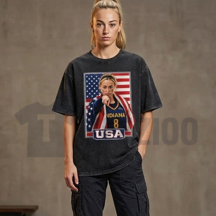 Front view of Sophie Cunningham USA Pride Graphic Washed Tee styled as a modern streetwear top - teezioo