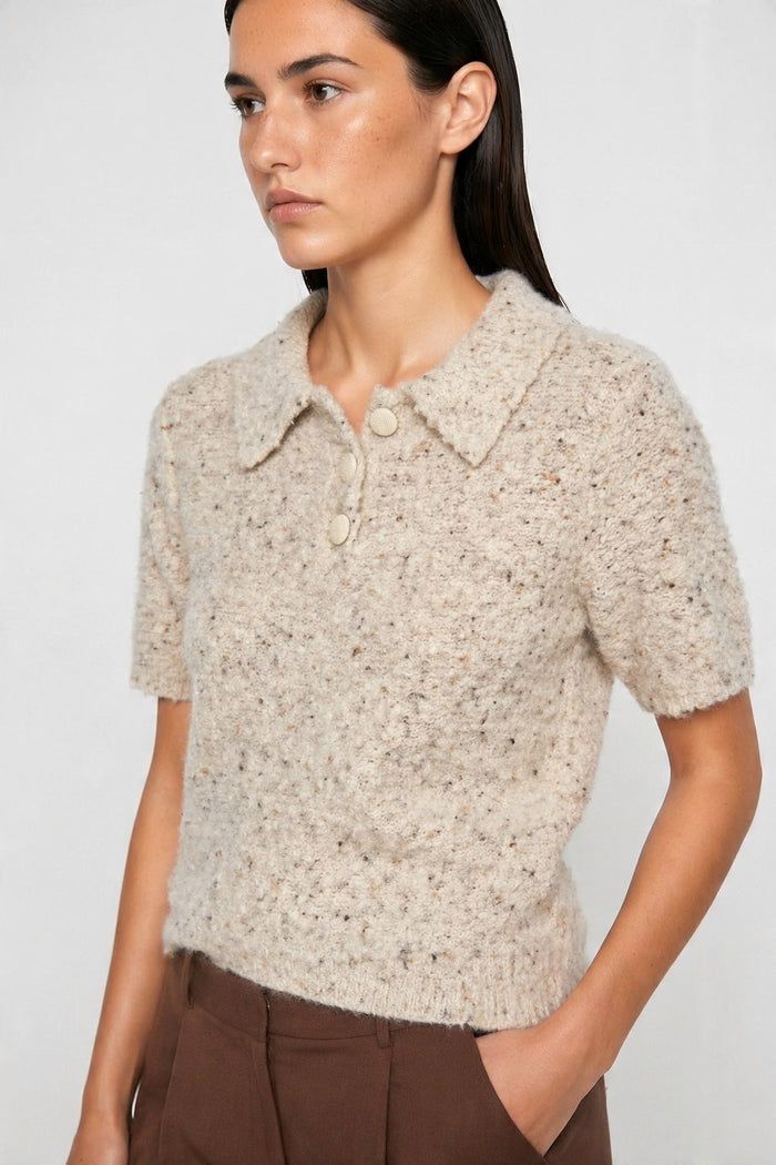 Speckled Wool-Blend Short-Sleeve Polo Sweater wholesale - image 1