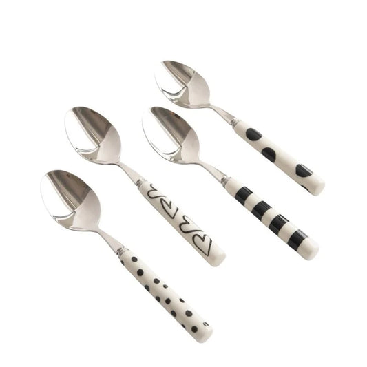Stainless Steel & Ceramic Tea Spoon Set - 4 pcs