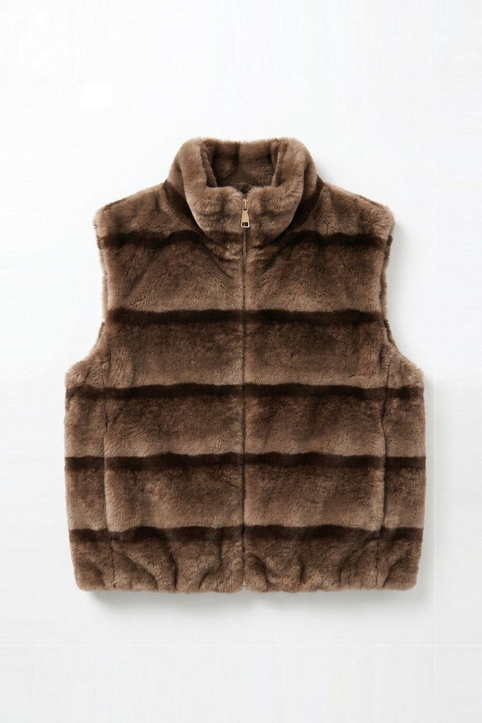 Striped Mink-Effect Faux Fur Zip Vest wholesale - image 1