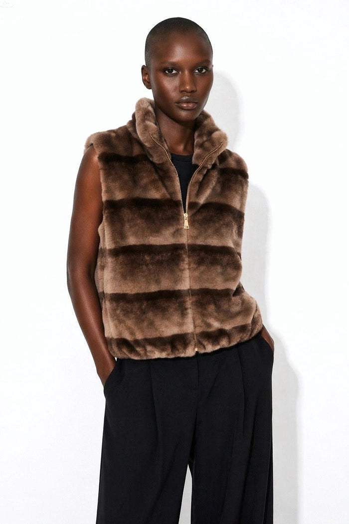 Striped Mink-Effect Faux Fur Zip Vest wholesale - image 2