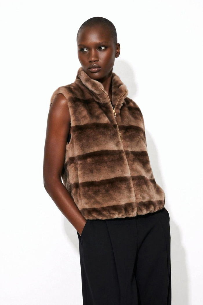 Striped Mink-Effect Faux Fur Zip Vest wholesale - image 3