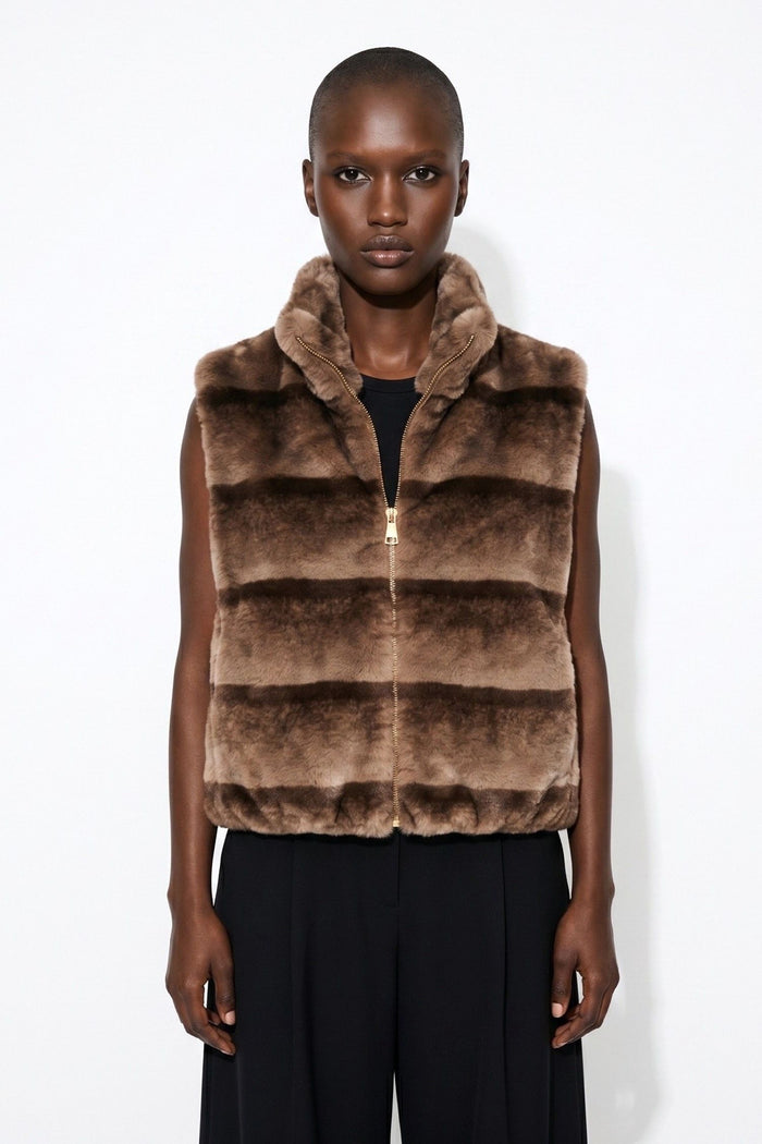 Striped Mink-Effect Faux Fur Zip Vest wholesale - image 4