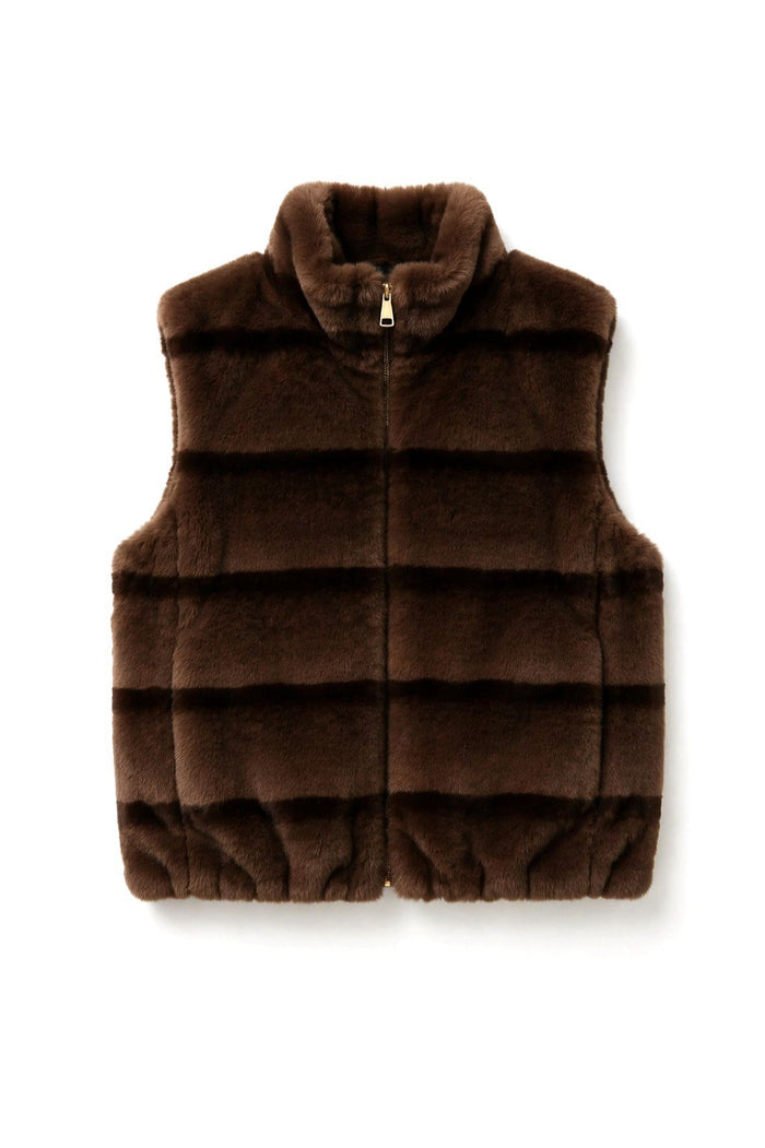 Striped Mink-Effect Faux Fur Zip Vest wholesale - image 5