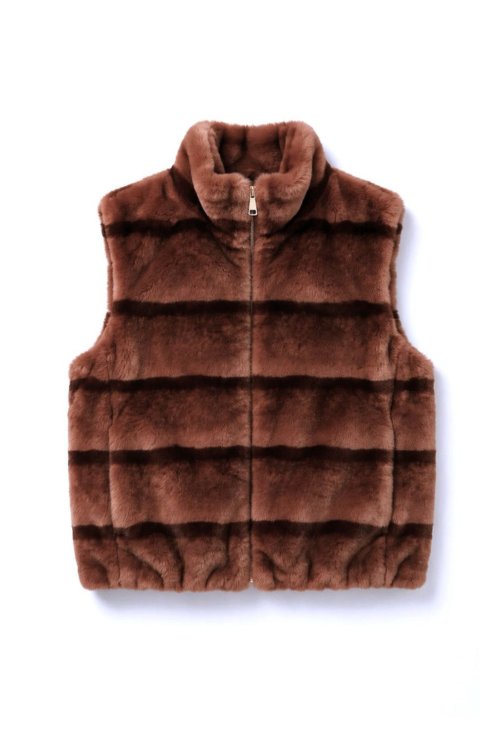 Striped Mink-Effect Faux Fur Zip Vest wholesale - image 6