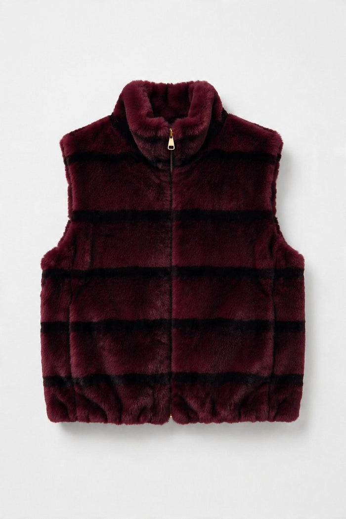 Striped Mink-Effect Faux Fur Zip Vest wholesale - image 7
