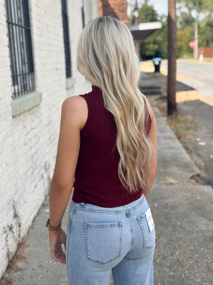 Sweet Talk Mock Neck Top BURGUNDY