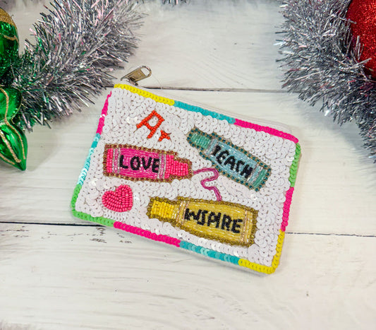 Teach Crayon Beaded Coin Purse