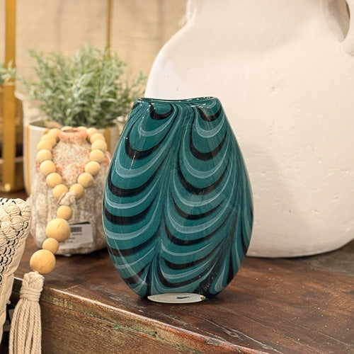 Teal & Black Murano Vase