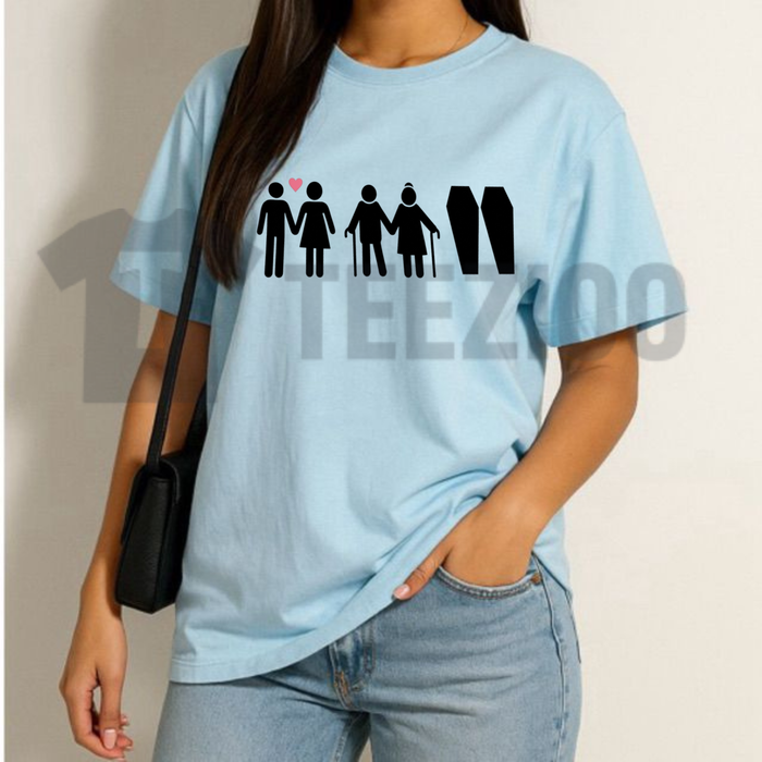 Till Death Do Us Part Life Journey Couple T-Shirt - Romantic Skeleton Graphic Tee