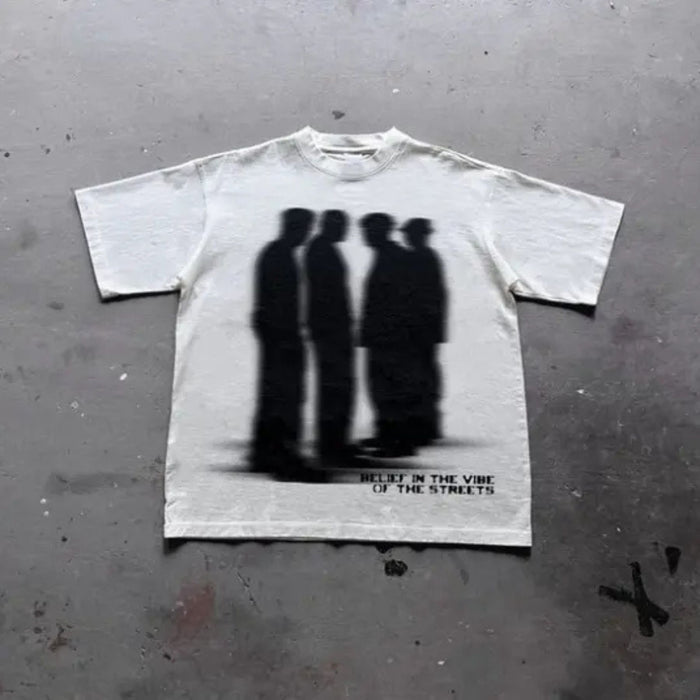 "Virtual Shadow" Street Atmosphere T-Shirt – Urban Shadow Character Streetwear, Premium 100% Cotton Cyber Top, Made in USA - Teezioo