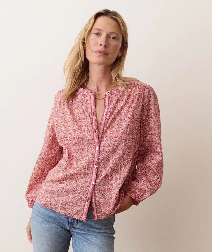 Vivian Button Through Blouse - Blush Floral