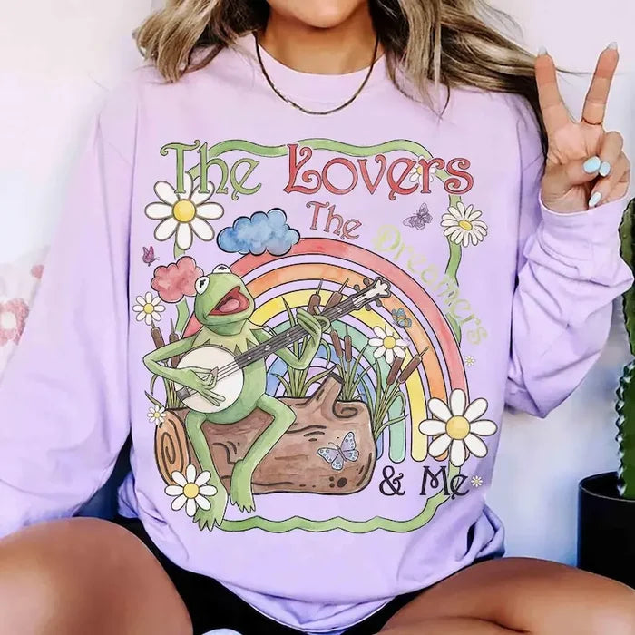 Watercolor Kermit The Frog Sweatshirt – Retro Rainbow Muppets Graphic Crewneck