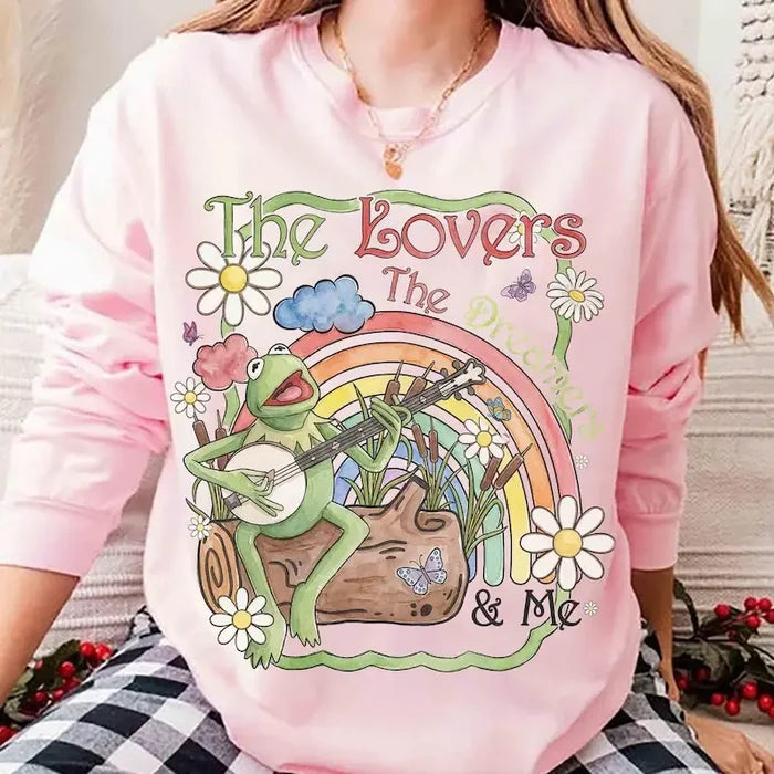 Watercolor Kermit The Frog Sweatshirt – Retro Rainbow Muppets Graphic Crewneck