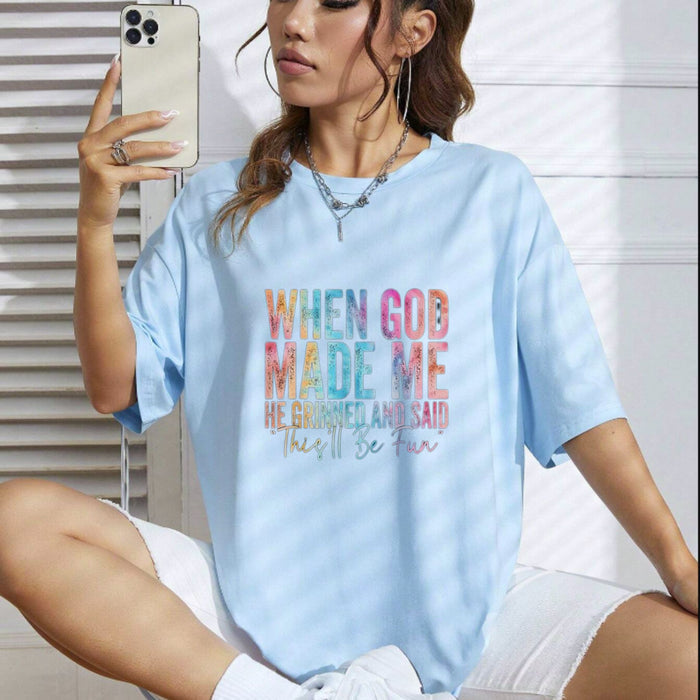 "When God Made Me He Grinned" Funny T-Shirt – Sarcastic Religious Humor Graphic Tee, Unisex Cotton Shirt - Teezioo