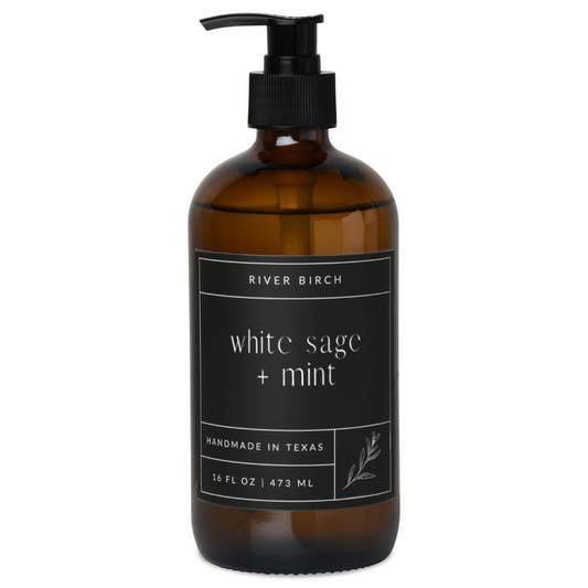 White Sage + Mint  - 16 oz Amber Soap - Handmade - Hand Wash