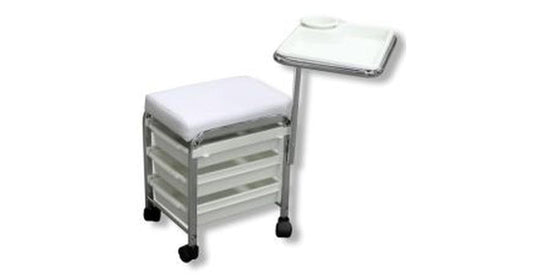 White Square Stool with 3 Drawers & Tray Attachment (F-416)
