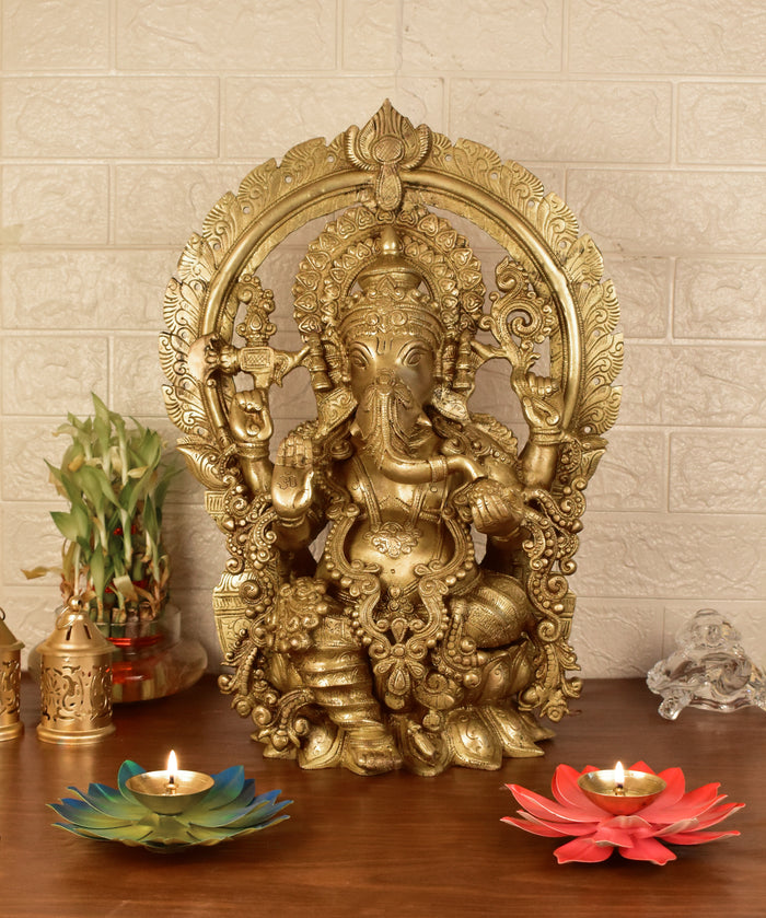 White Whale Brass Decor India Mangalkari Ganesha Statue Home Decor (20 inches)