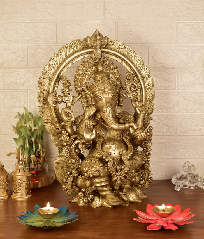 White Whale Brass Decor India Mangalkari Ganesha Statue Home Decor (20 inches)