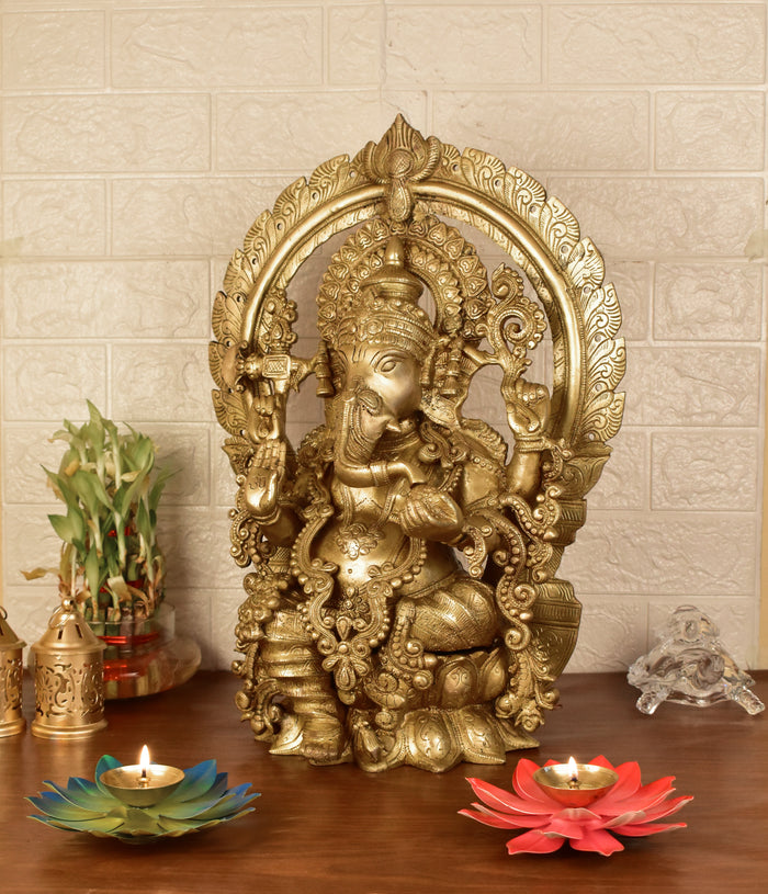 White Whale Brass Decor India Mangalkari Ganesha Statue Home Decor (20 inches)