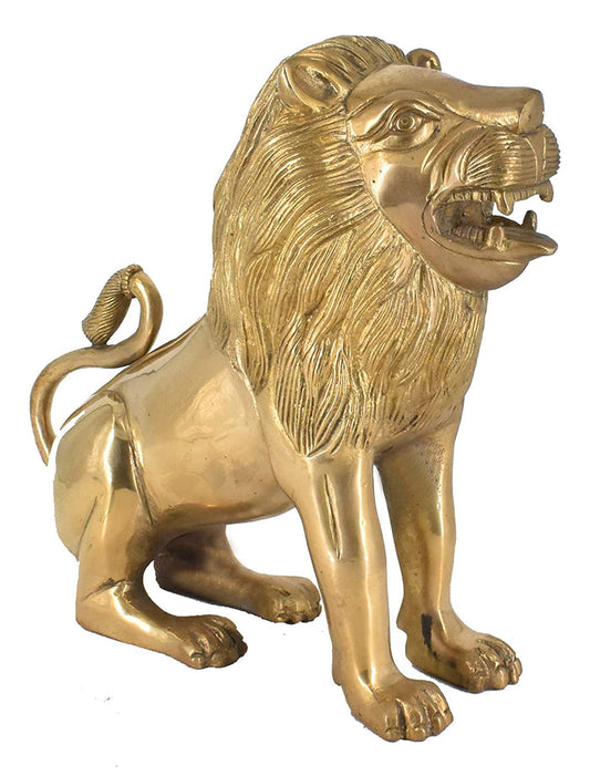 White Whale Large Gold Lion Brass Statue Showpiece Sculpture Home Decor FengShui Gift