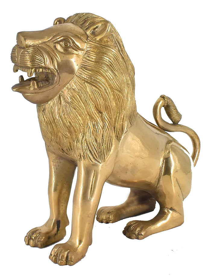 White Whale Large Gold Lion Brass Statue Showpiece Sculpture Home Decor FengShui Gift