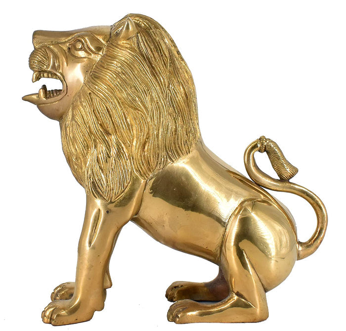 White Whale Large Gold Lion Brass Statue Showpiece Sculpture Home Decor FengShui Gift