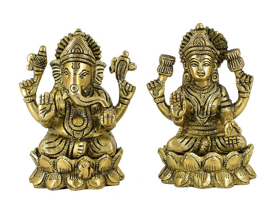 White Whale Laxmi Ganesh Set Idol Showpiece - Brass Gold Finish Lakshmi Ganesha Idols Statue for Diwali Gifts Puja