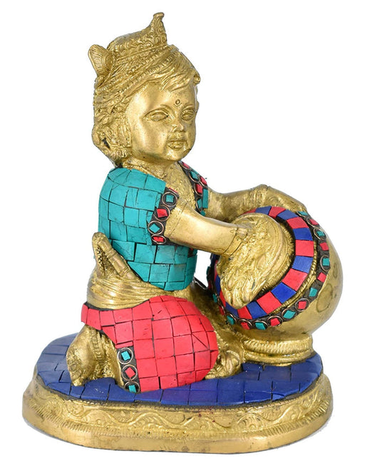 White Whale Little Krishna Idol India Hind Hindu God Brass Sculpture Makhan Krishna Statue Decor Gift