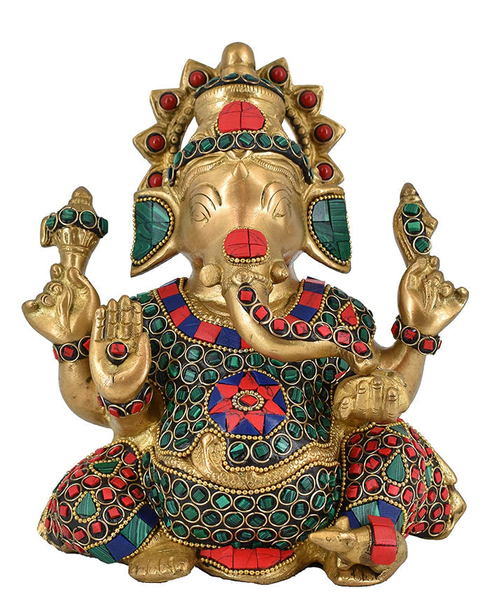White Whale Lord Ganesh Murti Ganesha Idol Ganpati Bhagwan Brass Statue for Home Decoration Showpiece