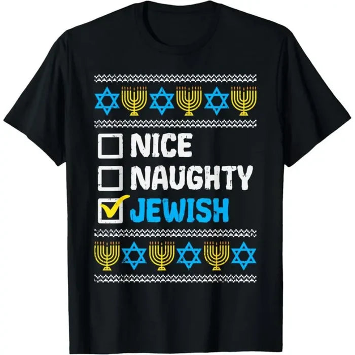Witty Menorah Graphic T-Shirt – Retro Naughty Hanukkah Tee