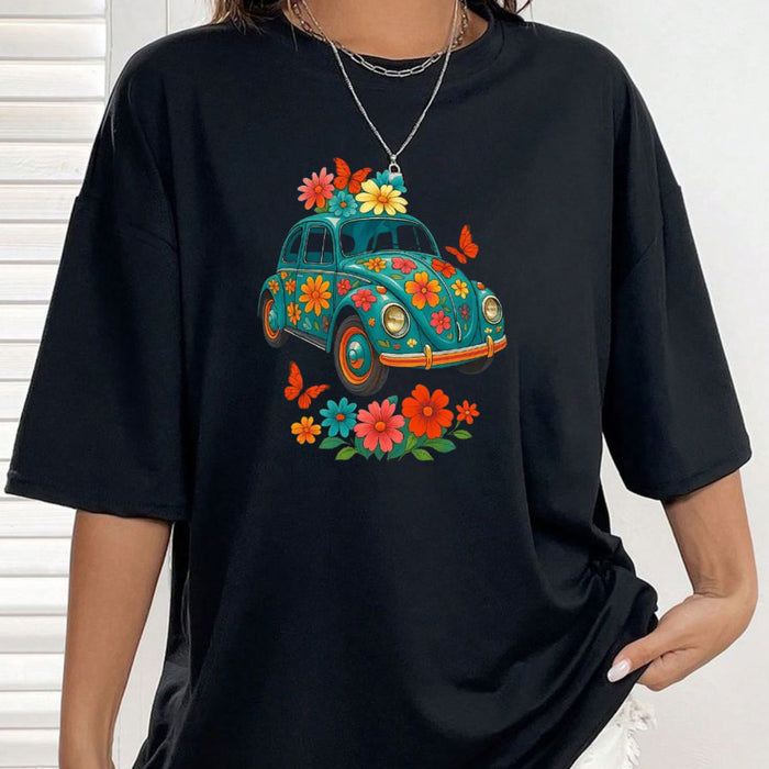 Women's Turquoise Floral Graphic T-Shirt – Vibrant Botanical Print Tee, Soft Cotton Nature-Inspired Flower Shirt for Her-Teezioo